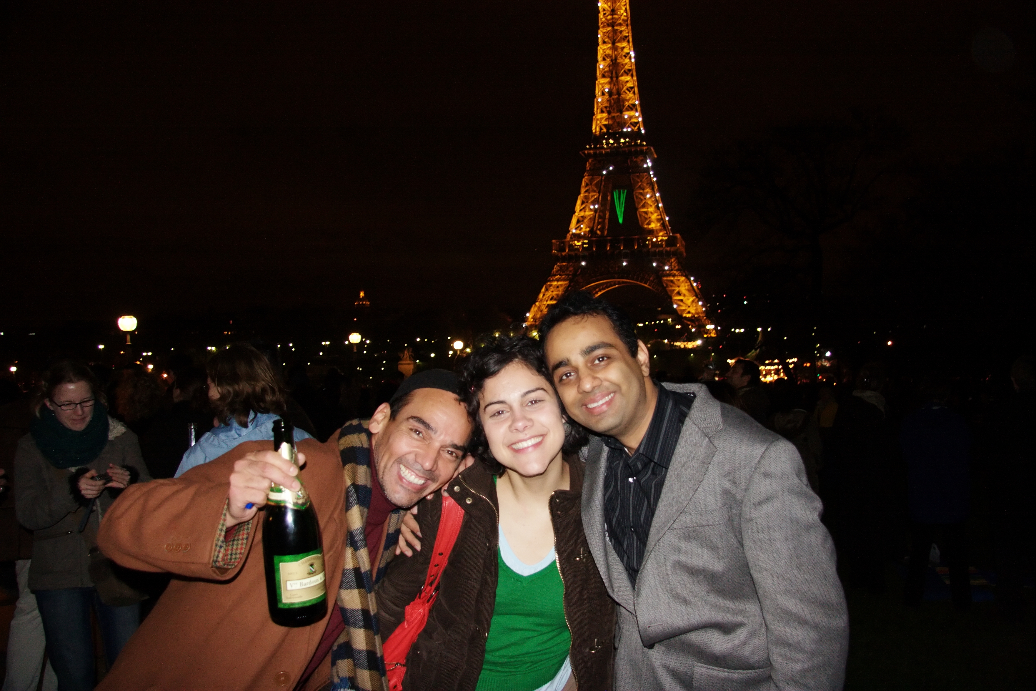 Celebrating New Year's Eve at Trocadero with the Eiffel Tower behind us