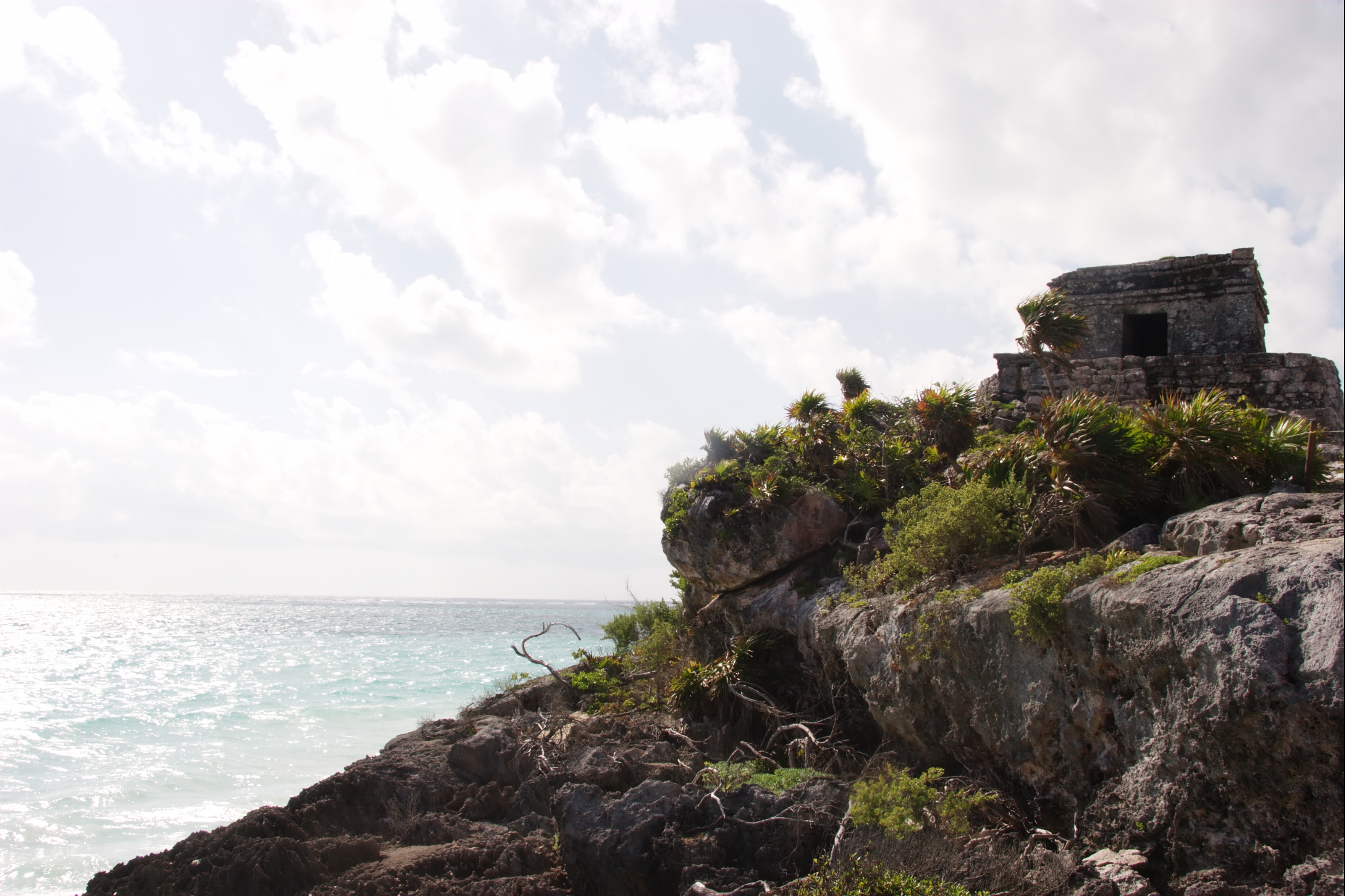 Mayan temple perched on the cliffs above the Caribbean at Tulum