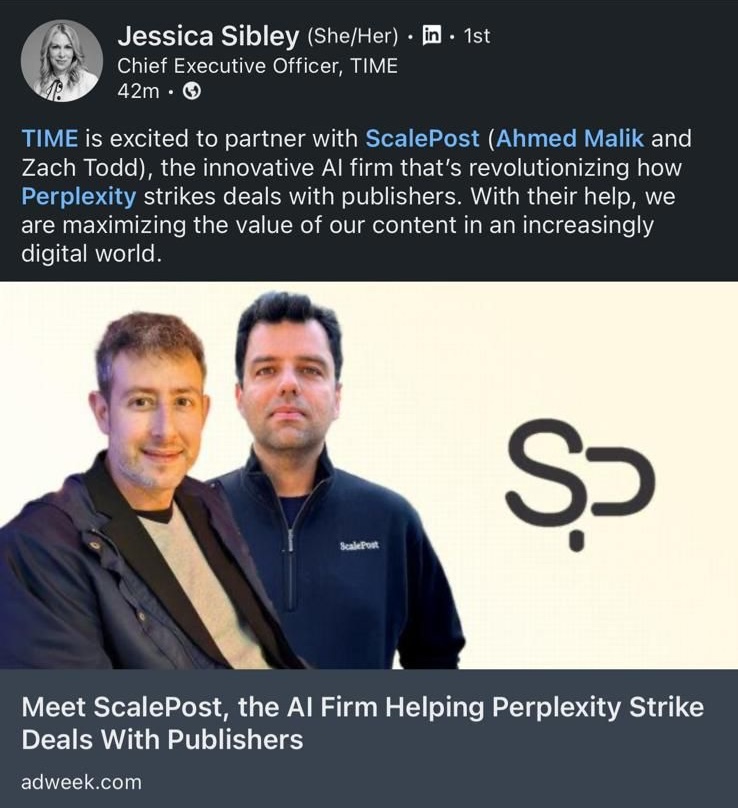 LinkedIn post by Jess Sibley about ScalePost.AI