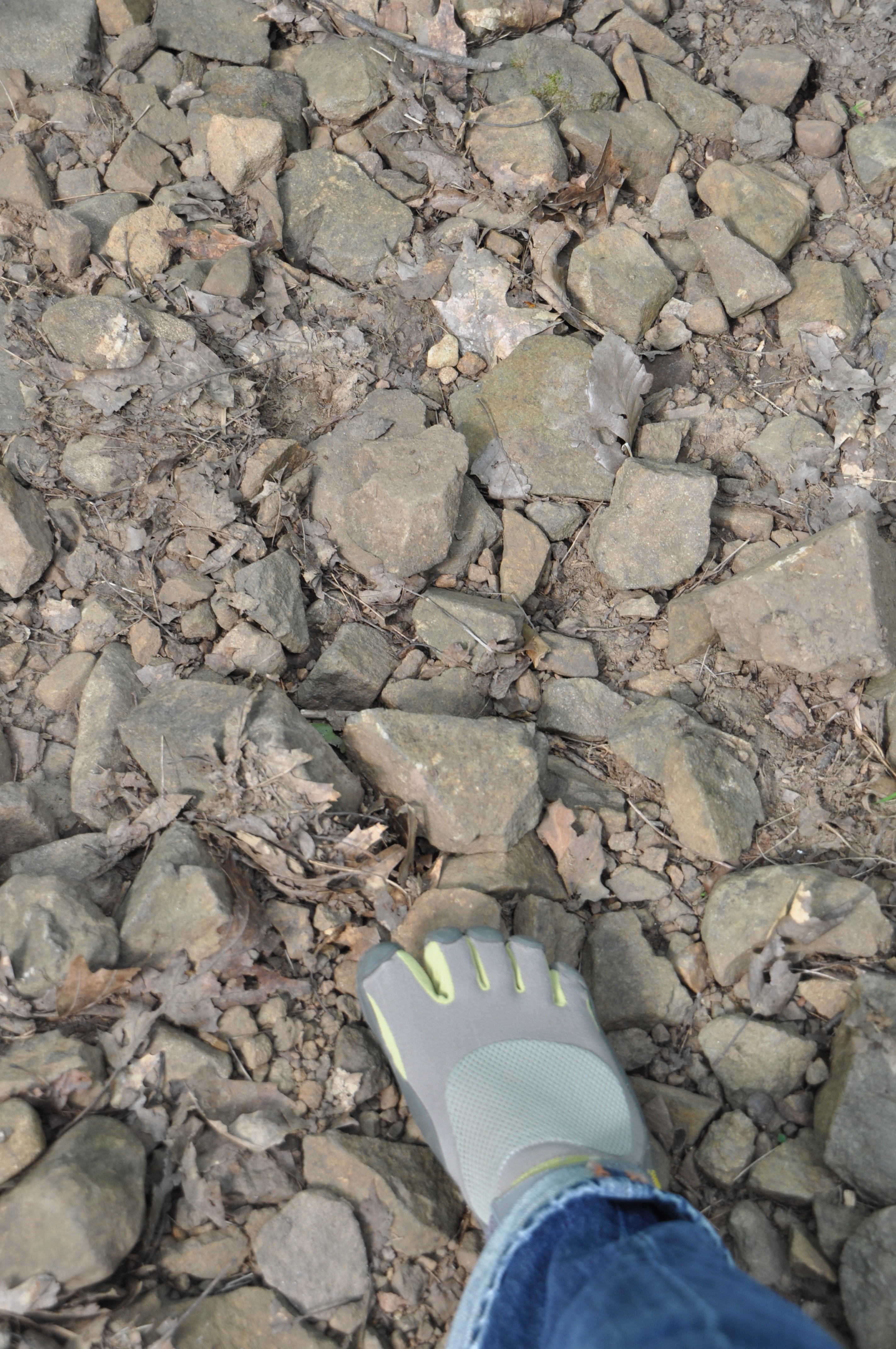 Vibram Five Fingers shoes on a rocky trail